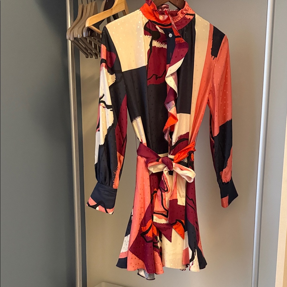 Tanya Taylor Coral, Black, Cream & Navy Abstract Floral Blouse